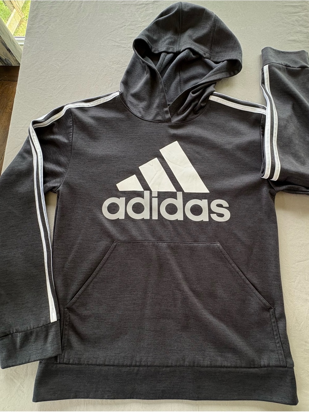 adidas Charcoal Gray Hoodie with White Trefoil